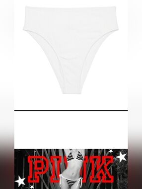 M L XL XXL PINK Swim High Waist Cheeky Bikini Bottom White